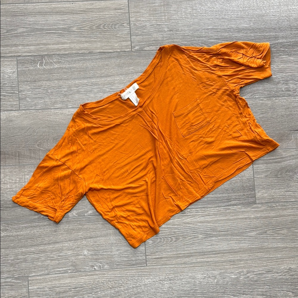 Forever 21 Orange Asymmetrical Crop T-Shirt Short Sleeve